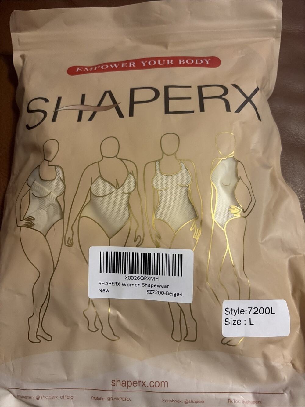ShaperX Large SHAPEWEAR Bodysuit NEW IN PACKAGING Style 7200L